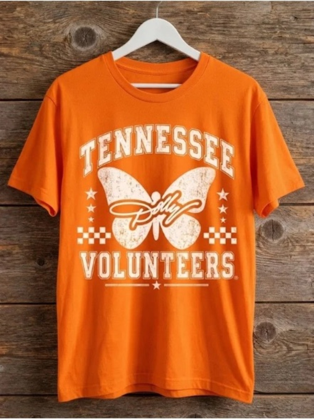 Dolly Parton Tennessee Butterfly Stars Checkered Pattern  T-Shirt